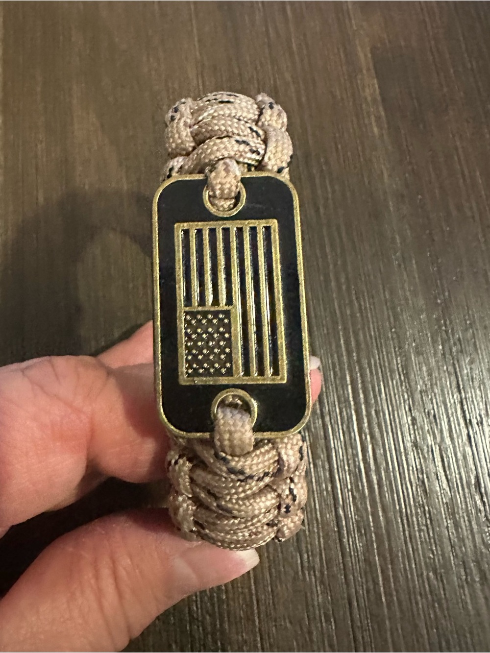 The Hero Company Desert Camo Paracord Tactical Bracelet with Bronze USA Flag